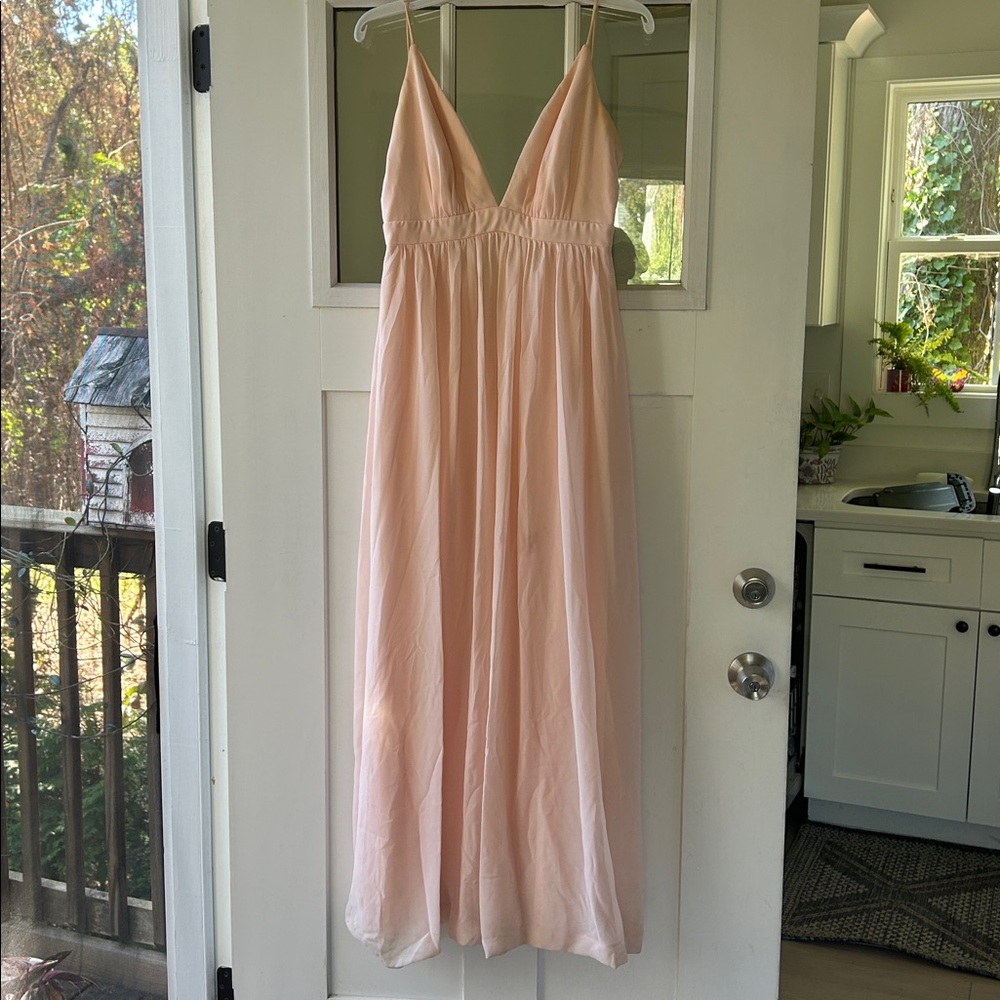 Pink deep V neck bridesmaids dress